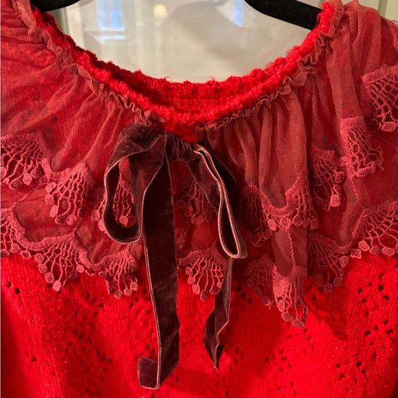 Free People Red Lace Trim Sweater - Picture 3 of 4